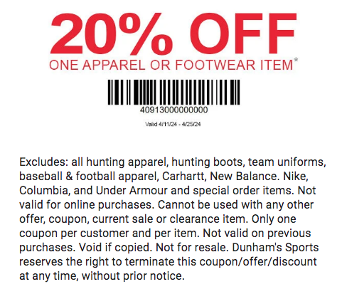 Dunham's Sports Promo Codes + In-Store Coupons